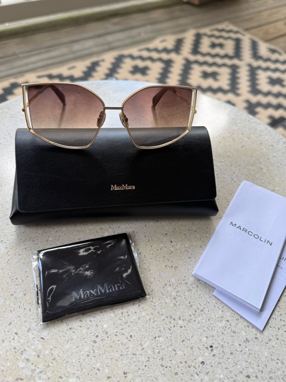 NWT Max Mara Gold-Tone Metal Sunglasses Brown Gradient Lens Menton-4 MM0142 59mm